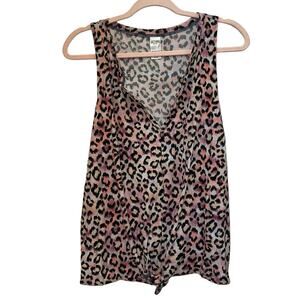 Victoria Sport Leopard Print Tank Large Tie Front Active Top